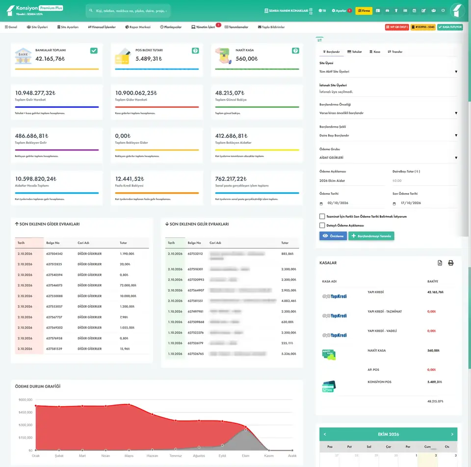 Site yönetim programında işletme projesi, bilanço ve hazirun listesi tek tıkla hazır